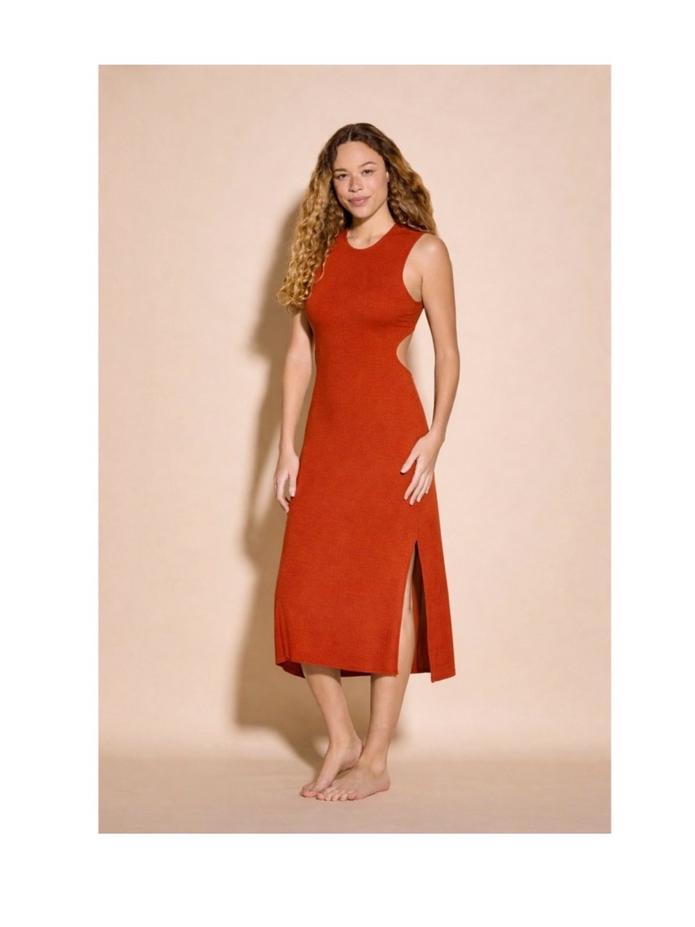 Cosabella Viaggi Cut-Out Midi Dress Rust Orange Soft Modal
Travel Chic Size XS